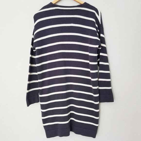 Part Two Striped Longline Tunic Cardigan M Cotton Blend One Hook Eye Preppy Knit - Picture 3 of 13